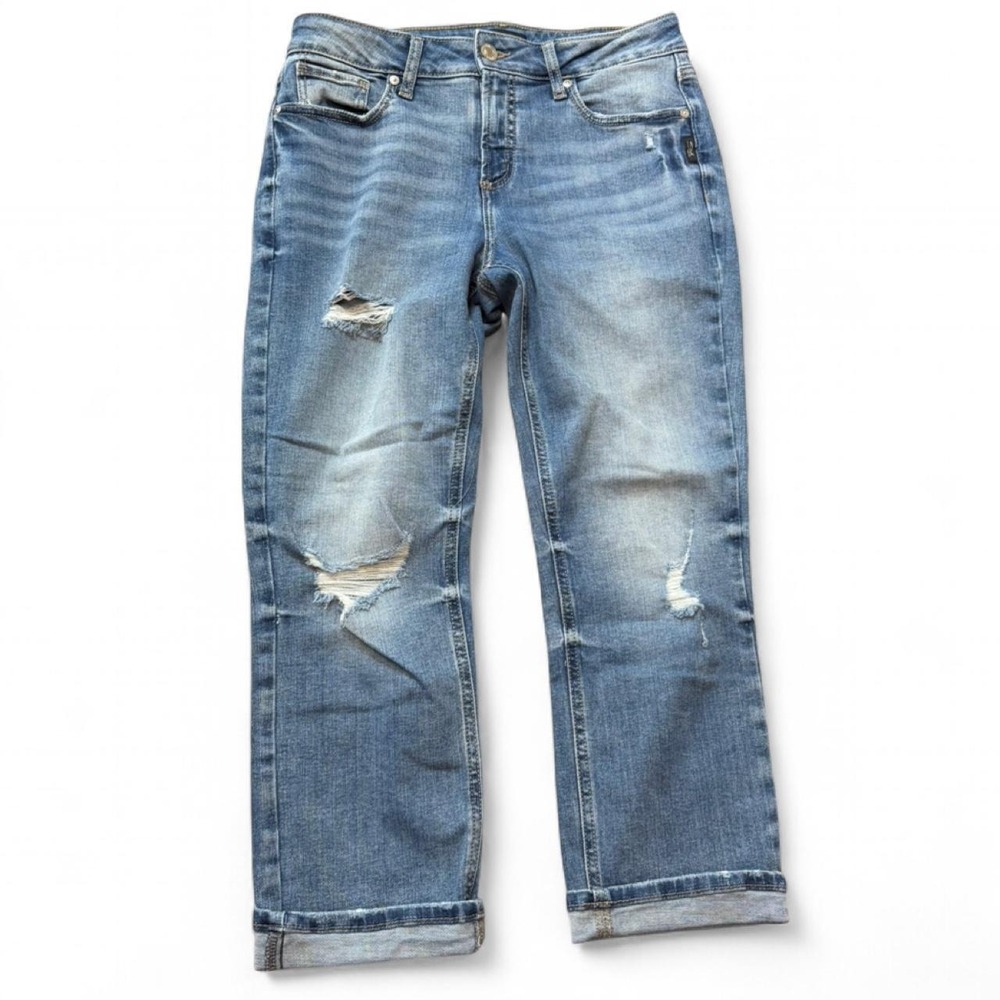 Silver Jeans Co. Medium Wash Distressed Boyfriend Jeans, Women's Size 30/23.5